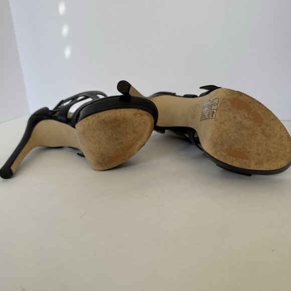 Michael Kors Lucinda Black Leather Zip Back Open Toe Heels Shoes - Picture 4 of 15